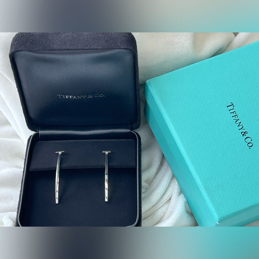 Tiffany & Co. White Gold “Tiffany T” Bar Earrings